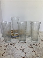 Vtg Jeannette Glass Finlandia Tree Bark Clear Ice Flared Top Tumblers Set of 6 picture