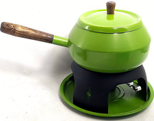 Vintage Mid Century Japanese Avocado Green Fondue Pot Stand Burner Holder Japan picture