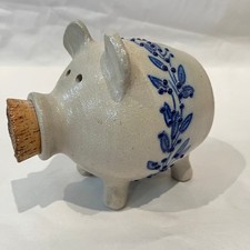 Salmon Falls Stoneware Piggy Bank Blueberry Vines Signed Don Hains Dover NH 2002 picture