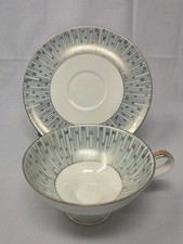 Vintage Mid Century Alka Kunst Bavaria Tea Cup Saucer Set Gold Atomic Starburst picture