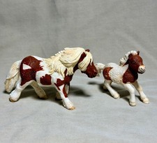 Schleich Shetland Pony Mare And Foal Brown White 2004 Retired picture