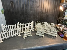 6 Pieces Lg. Vintage Primitive White Wooden Christmas Tree Picket Fence 8ftx6in picture