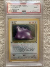 1999 POKEMON FOSSIL 1ST EDITION, DITTO HOLO, PSA 9 MINT, 3/62. picture
