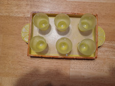 Vintage Limoncello 6 Lemon Yellow Frosted Shot Glasses & Ornate Tray picture