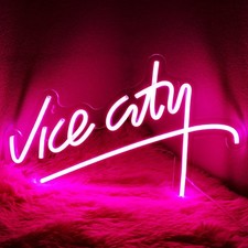 Pink Vice City Neon Sign - Dimmable Led Neon Sign for Bedroom 15.6x9.8 Inch, Ne picture