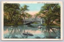 Chicago Garfield Park Cement Bridge Lagoon Rowboats Vintage Postcard picture