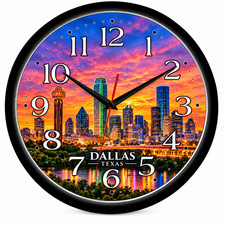 Dallas Texas Skyline 10 Inch Wall Clock Sunset City Home Decor Gift | Quartz picture