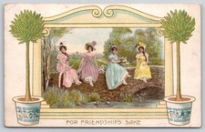 Edwardian Ladies Sit On Stone Bridge~Potted Plants~AMP~c1910 Vintage Postcard picture