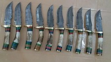 LOT OF 10,10 inches Handmade Damascus Steel Skinner Knives in Stag horn W/Sheath picture