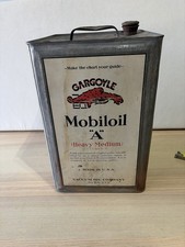 VINTAGE~ GARGOYLE MOBILOIL “A” MEDIUM HEAVY SQUARE 5-GALLON EMPTY OIL CAN picture