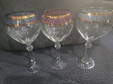 Italy Glass Cristalleria Fumo Box Set of 3 Wine Glasses 2 Blue One Pink picture
