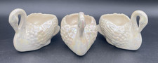 VTG 1985 Set of 3 White Iridescent Ceramic Swan Figurines Granny Chic Decor EUC picture