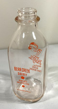 Antique Bear Creek Dairy One Qt Milk Bottle Cacro Protected Muskegon picture