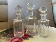 Set of 3 antique French faceted crystal perfume bottles with original stoppers picture
