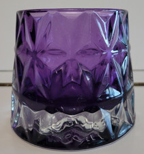 THICK GLASS ROBERT STANLEY PURPLE VIOLET ROUND CANDLE HOLDER 3.25 INCHES picture