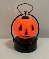 VINTAGE JACK O LANTERN JOL PUMPKIN LIGHT GLASS LANTERN 1960s HALLOWEEN WORKS picture