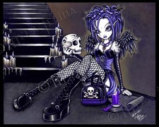 Gothic Fairy Blue Angel Skull GABRIELLA Signed Print Myka Jelina Wall Art  picture