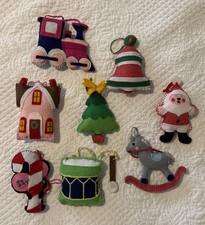 Lot 8 Vintage Handmade Felt Christmas Ornaments Embroidered Holiday Decor picture