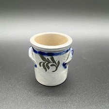 Vintage Mini Stoneware Crock Blue Spongeware Salt Glaze Crockery Planter 2.5