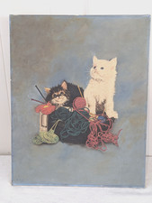 Vintage Antique Kittens Cat Painting Signed & Dated picture