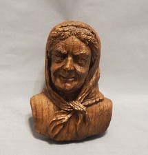 Vintage Old Woman Faux Carved Wood Wall Plaque picture