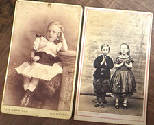 2 Antique Victorian CDV Photos Children Girl Book Brother Sister 1800s picture