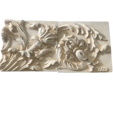 Set 2 VNTG Heavy Hand-cast Plaster Architectural Relief Plaques Acanthus Foliage picture