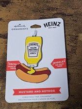 NEW FLAT ENAMEL HALLMARK French’s Yellow Mustard & Hotdog Ornament WIGGLES MOVES picture