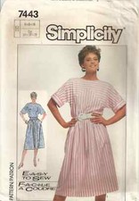SIMPLICITY Easy to Sew 7443 MISSES' SIZE 6-10 DRESS SEWING PATTERN ©1986 picture