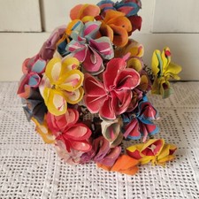 Vtg Crepe Paper Flower Bouquet Spiral Metal Stems Rare 1930s Party Favor picture