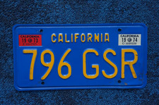 1973 1974 CALIFORNIA License Plate # 796 GSR picture