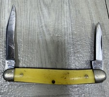 Schrade Walden NY USA 708Y Vintage 2-Blade Pen Knife ” Yellow 1950-1973 picture