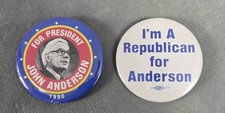 Vintage JOHN ANDERSON Political FOR PRESIDENT Advertising PINBACKS Lot of 2 picture