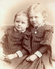 Two Beautiful Victorian Girls Matching Dresses Locket Cabinet Photo Palmyra NY picture