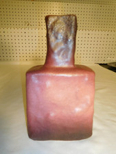 Vintage Brutalist Style Ox Blood Flat Surfaces Rectangular 8 inch Fat Lava Vase picture