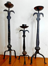 3 pcs,Vintage Hand forged colonial wrought iron candle Holders 13.7”/12.7