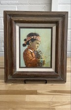 Ridgway Original Oil Painting Native American Boy Portrait 8x10 Signed 1984 picture
