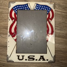 WWII Era Picture frame U.S.A. Reverse Painted Glass Picture Frame Vtg 1940s picture