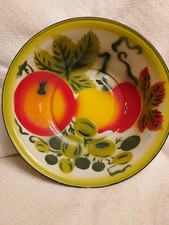 Vintage Enamelware Bowl, Fruit Design, 12