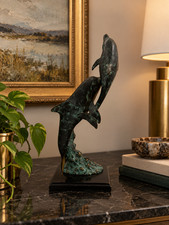 Vintage SPI Double Dolphins Brass Sculpture Statue Ocean Decor 13