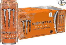 Monster Energy Ultra Sunrise, Sugar Free Energy Drink, 16 Fl Oz Pack of 15 New picture