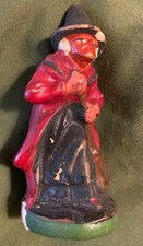 RARE 3” Antique Halloween Witch w/ Broom Chalkware German Germany  picture
