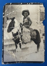 1940s African American Boy Pony B&W Snapshot Black Americana Wrinkled picture