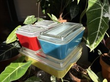 Vintage Pyrex Primary Color Refrigeration Storage Set Complete W/Lids❤️💙💛 picture