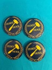 4 Vintage Student Council Pin Back Buttons from 1954-1963 picture
