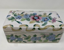 Vintage Macau Hand Painted Porcelain Trunk Box Large 8