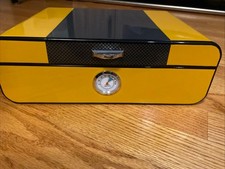 BEY-BERK CARBON FIBER AND CEDAR YELLOW 25 CIGAR HUMIDOR picture