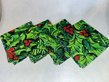 Vintage Set of 4 -Mid-Century, red/green Holly pattern - Vintage Christmas linen picture