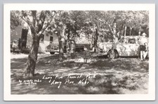 Vintage Long Pine, NE Postcard Real Photo Tourist Park 1954 Cars People RPPC picture