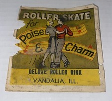 Vintage Vandalia IL Deluxe Roller Skating Rink USED Sticker Decal Illinois Prop picture